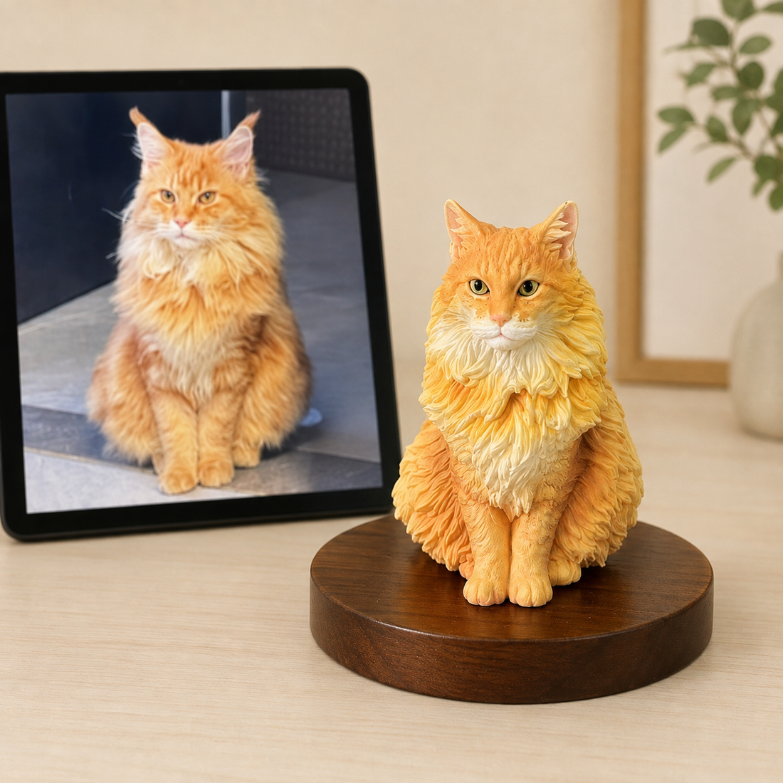 Handmade custom cat figurine created from a pet photo