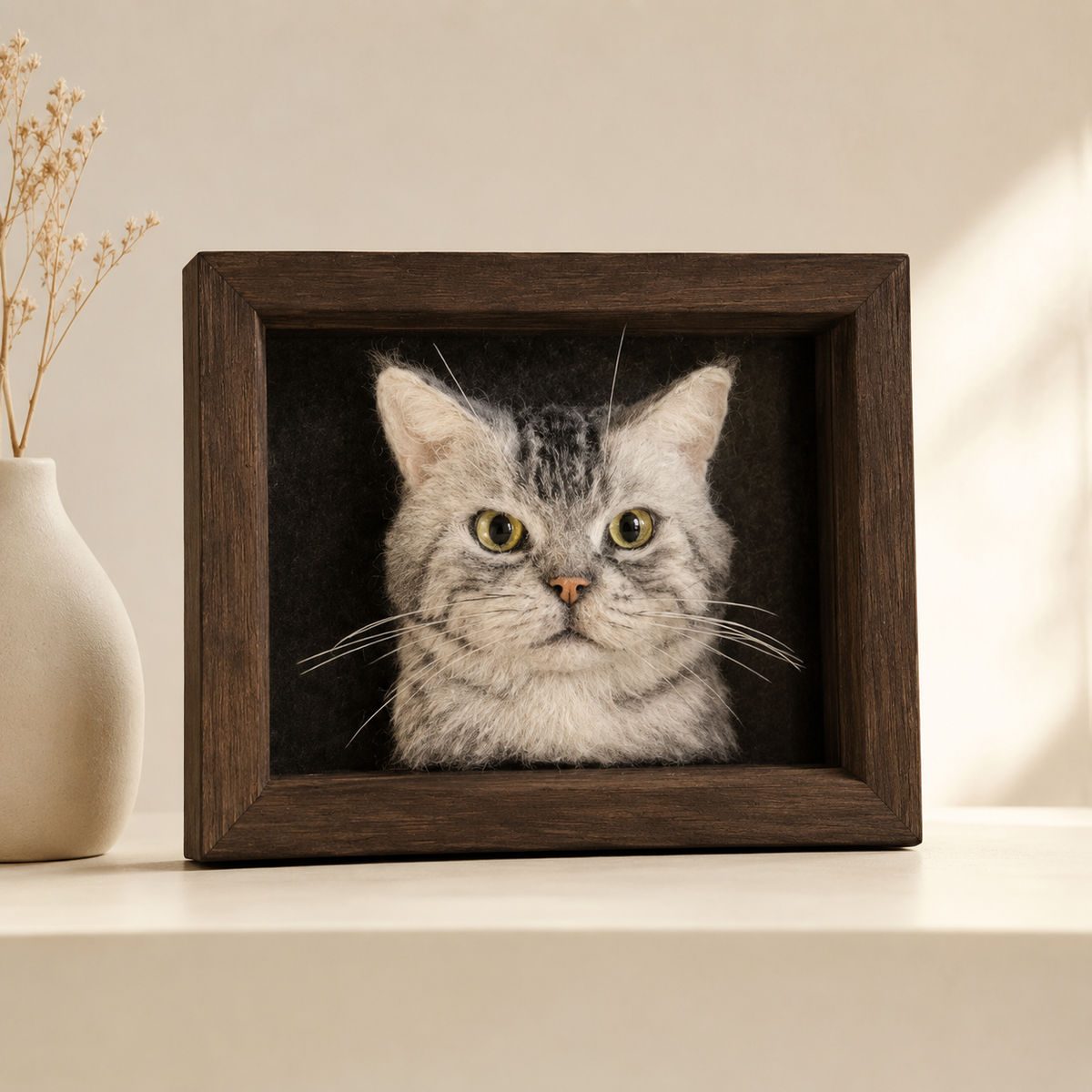 Custom needle felt cat portrait handmade from a pet photo