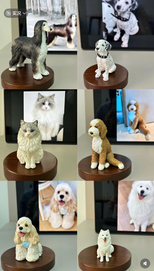 Custom handmade dog and cat figurines created from pet photos